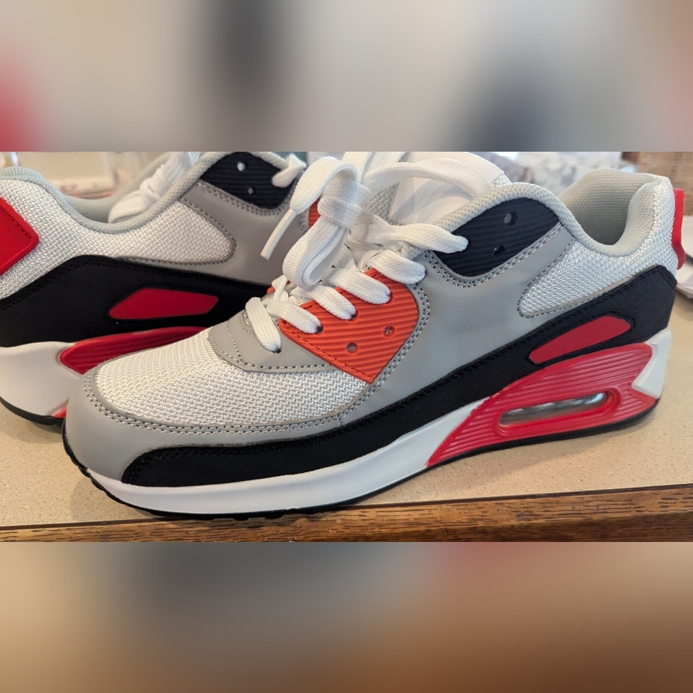 NWOT Sylish New Gray and Red Trendy Sneakers